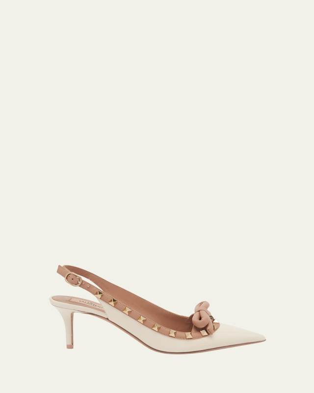 Rockstud Bicolor Bow Slingback Pumps